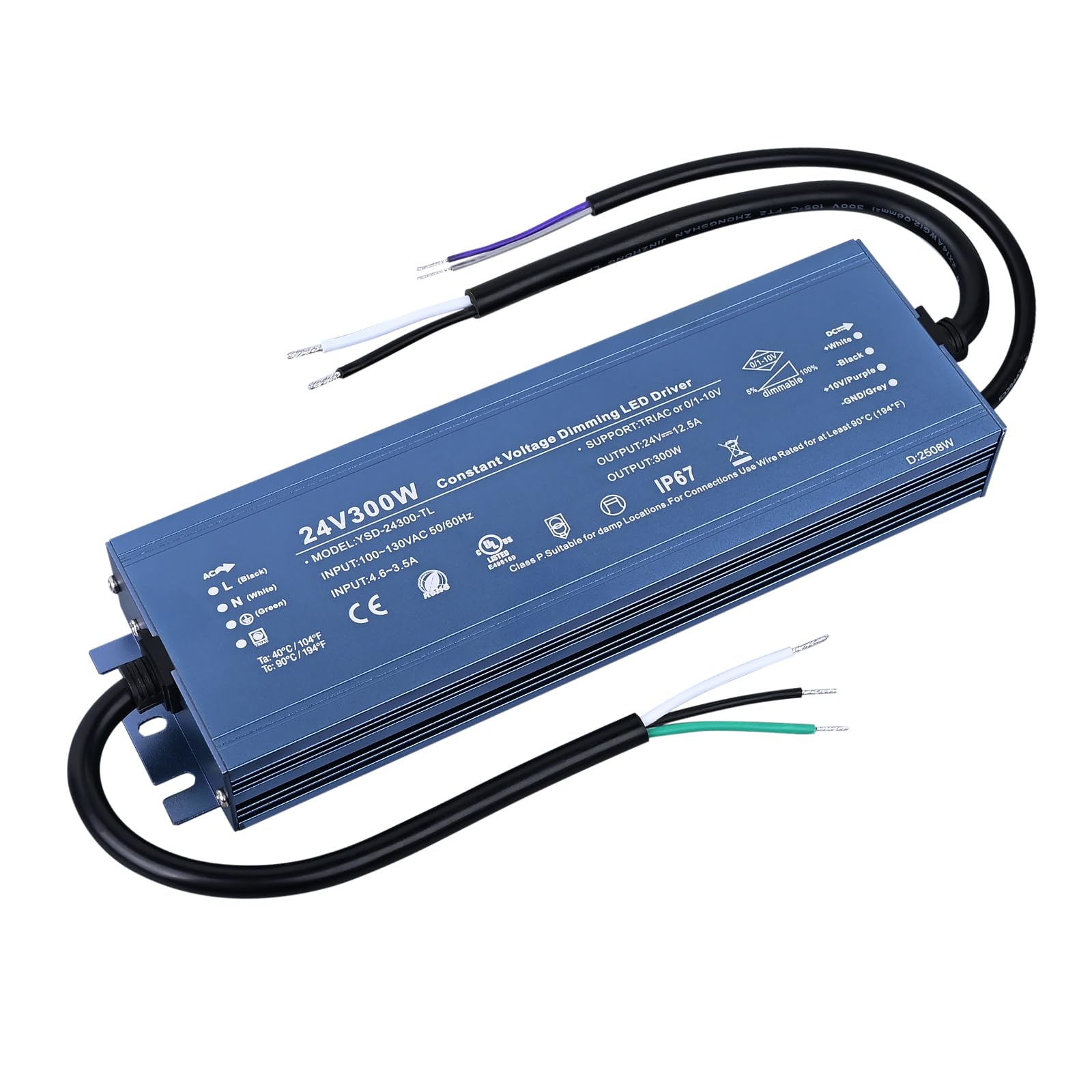 BENLUN Constant Voltage 24V 300W 12,5A Dimmable LED Driver, Waterproof IP67 Transformer, AC 110V Triac Power Supply, LED Adapter for Strip Light,