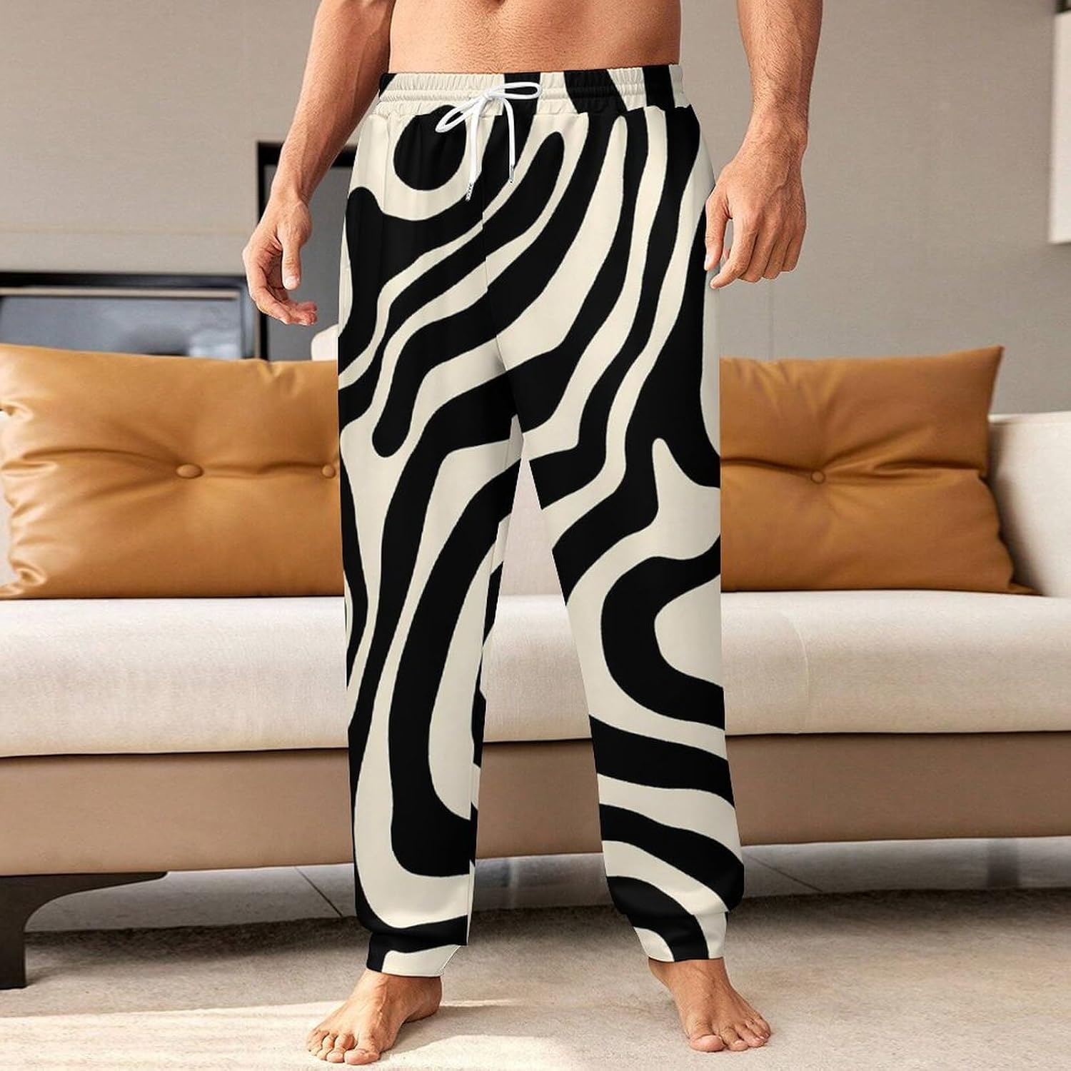 Black And White Undul Abstract Men Pants Lightweight Sweatpants Joggers Pant 4XL
