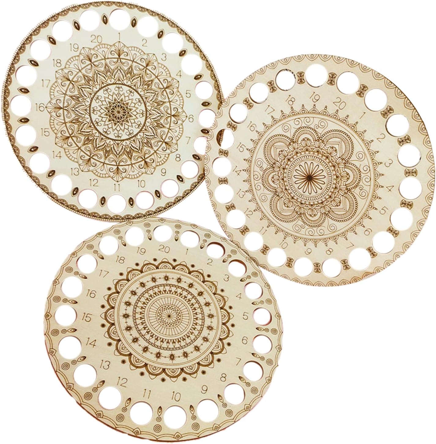 3Pcs Embroidery Floss Organizer,Vintage Style Round Shape Wood Cross Stitch Floss Thread Holder Storage Tool