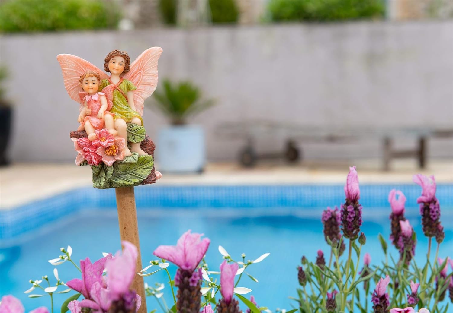 Cane Companions Apple Blossom Flower Fairy Plant Stake Topper - Handmade Flower Pot Garden Ornament - Outdoor Figurine