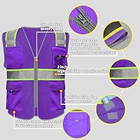 Vista 3 de HYCOPROT Chaleco reflectante de seguridad de malla de alta visibilidad con bolsillos y cremallera, cumple con las normas ANSI/ISEA