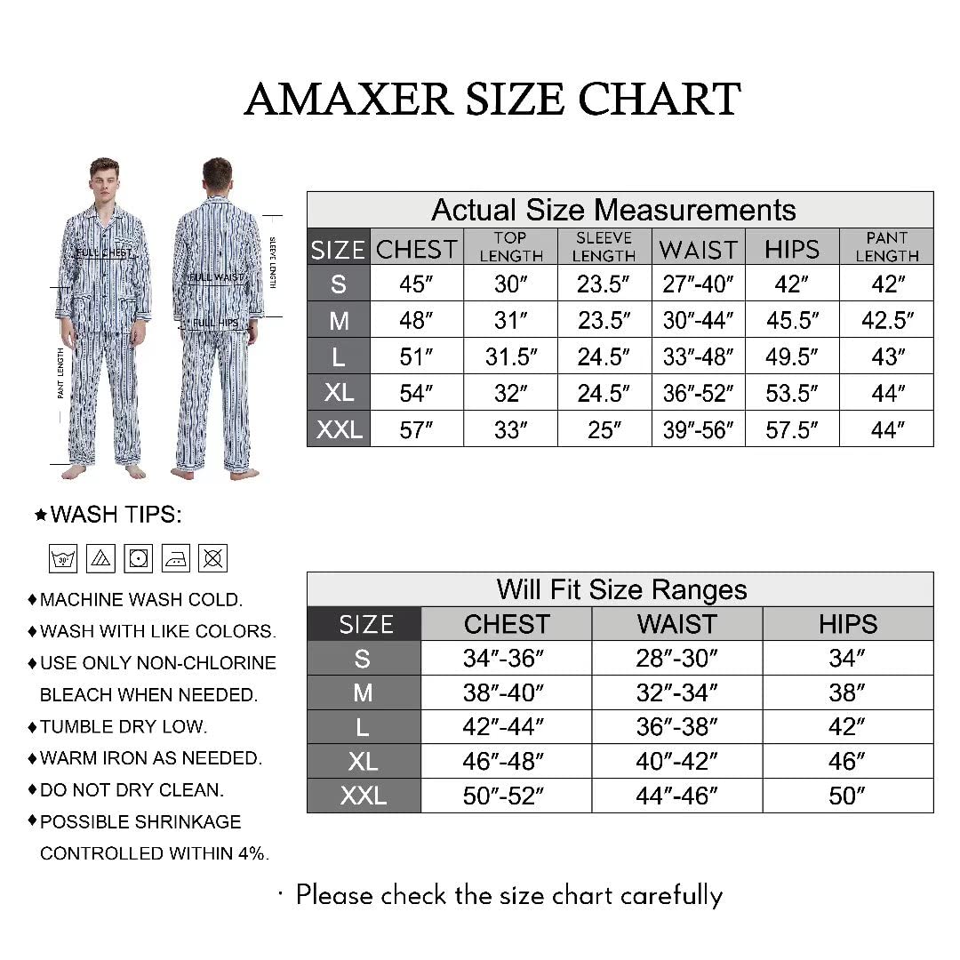 Amaxer Pyjama à Manches Longues en Coton pour Hommes