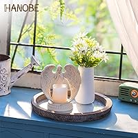 Vista 2 de Hanobe Bandeja Decorativa de Madera Redonda Bandeja de Madera Rústica para Mesa de Café, Centro de Mesa de Granja, Espejo Portavelas, Placa de Bar