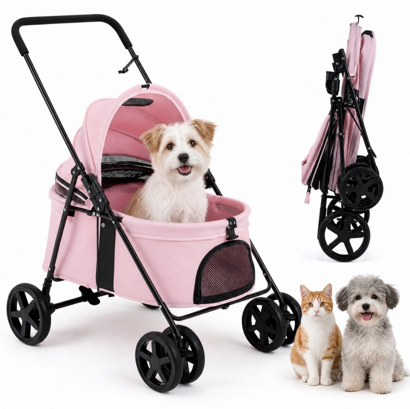 GYMAX Pet Stroller for Small Medium Dogs, Foldable Carrier Stroller (Pink)