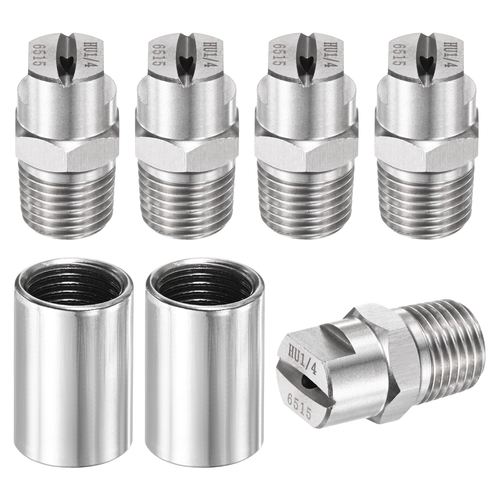 TIXIPEM 1/4" BSP Male 65 Degree Flat Fan Spray Tip [7PCS] - High Pressure Washer Spray Nozzle with 1/4" BSP Female Pipe Fitting Used for Water Guns - [Stainless Steel-2.4MM]