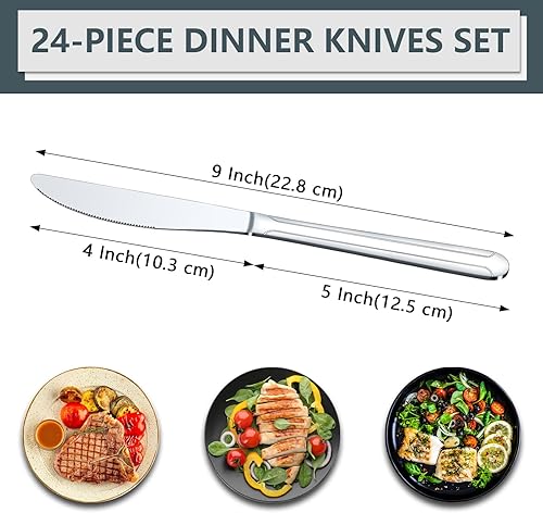 Miniatura 2 de BEWOS Cuchillos de cena de 24 piezas, juego de cuchillos de cena de 9 pulgadas, cuchillo de mantequilla, cuchillos de acero inoxidable de grado