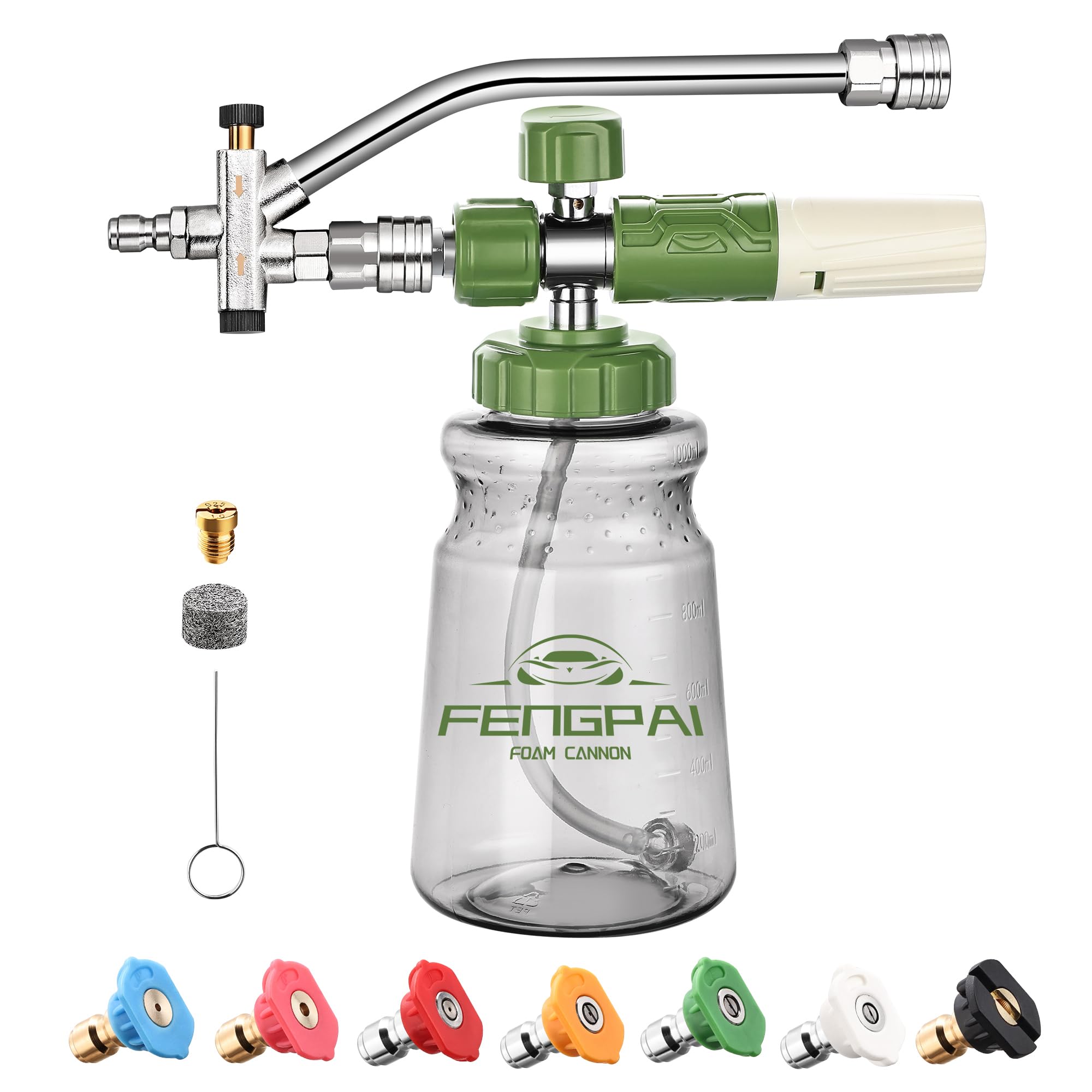 FENG PAI Pressure Washer Foam Cannon Dual-connector Accessory, 7 Power Washer Sprayer Nozzle, 1/4" Quick Connect Double Tip Attachment For Soap Cannon