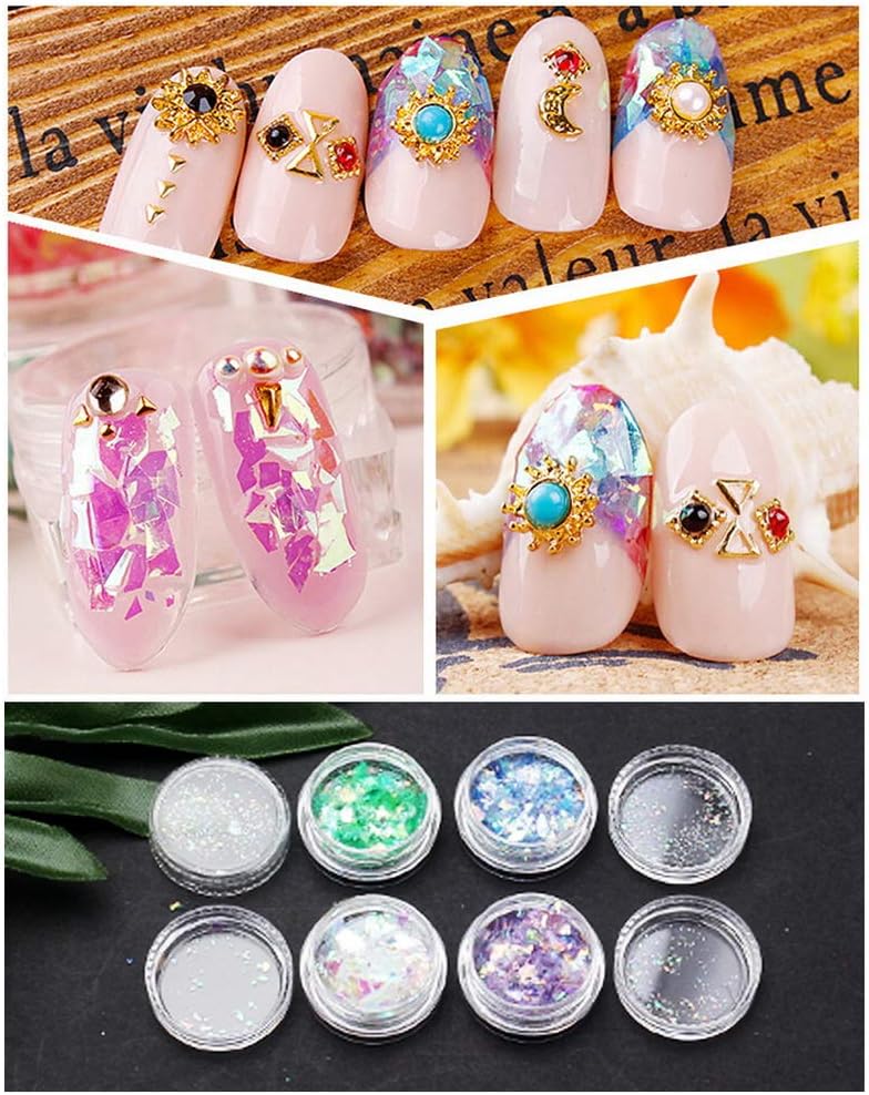 4 Boxes Colorful Nail Sequins, Holographic Nail Sequins Iridescent Glitter Flakes with Nail Tweezers for Face Eyes Nail Art Decoration