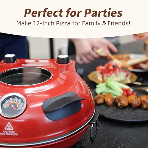 Miniatura 7 de Horno eléctrico para pizza de 12 pulgadas, máquina de pizza de encimera con piedra de cerámica, calienta hasta 800 F, horno de pizza portátil de