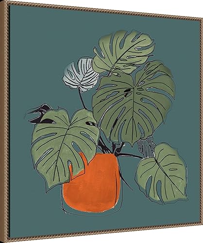 Miniatura 2 de Amanti Art Patricia Pinto - Lienzo enmarcado para pared, diseño de planta retro en maceta sobre verde azulado II de Patricia Pinto, lienzo enmarcado