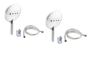 ANMEX Adjustable White Rain Spray Hand Shower with 1.5mtr ABS Shower Tube and Wall Hook-(Pack of 2) (Chrome Finish)