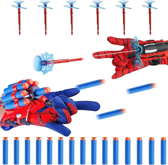 2PCS Spider Web Shooter man Web Shooters for Kids Age 3-12 Super Hero Spider Launcher Toys for 4 5 6 7 8 Year Old Boys Spider Gloves with Shooter Birthday Gifts for Kids Boys Age 3+