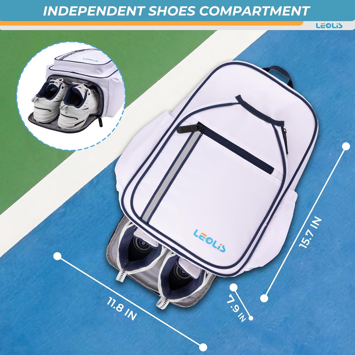 Pickleball Backpack, 30L Pickleball Bag Waterproof Large 3-Racket Tennis Sports Bag with Shoe Compartment & Insulated Pocket, Paddle Holder, Premium Sturdy Durable Bag for Men & Women (White) - Image 2