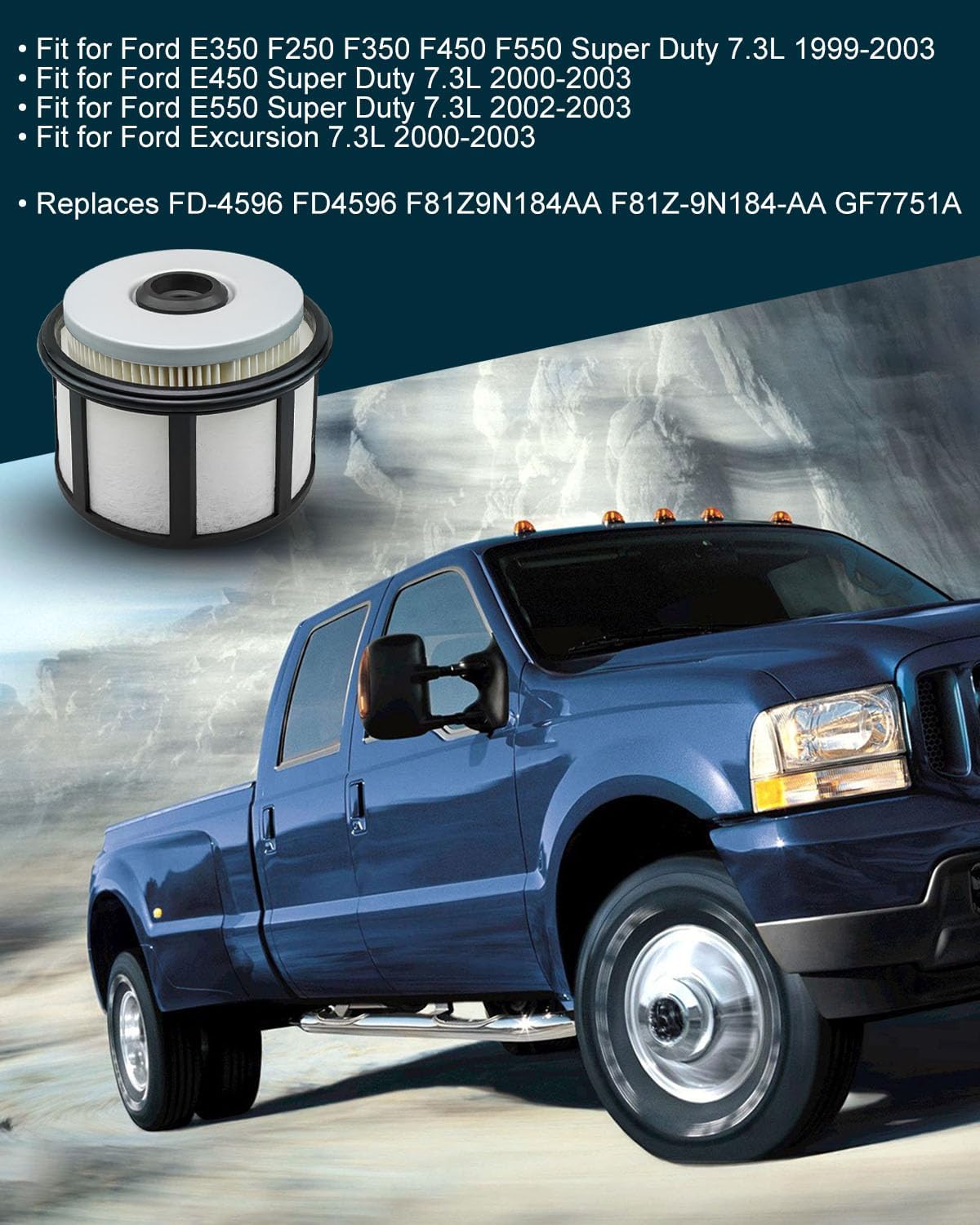 4pcs Fuel Filter Compatible with 7.3L Diesel Ford E350 F250 F350 F450 F550 E450 E550 Super Duty Excursion 1999-2003 Replace FD4596 FF63008 BF63000 FH22168 FF63054NN