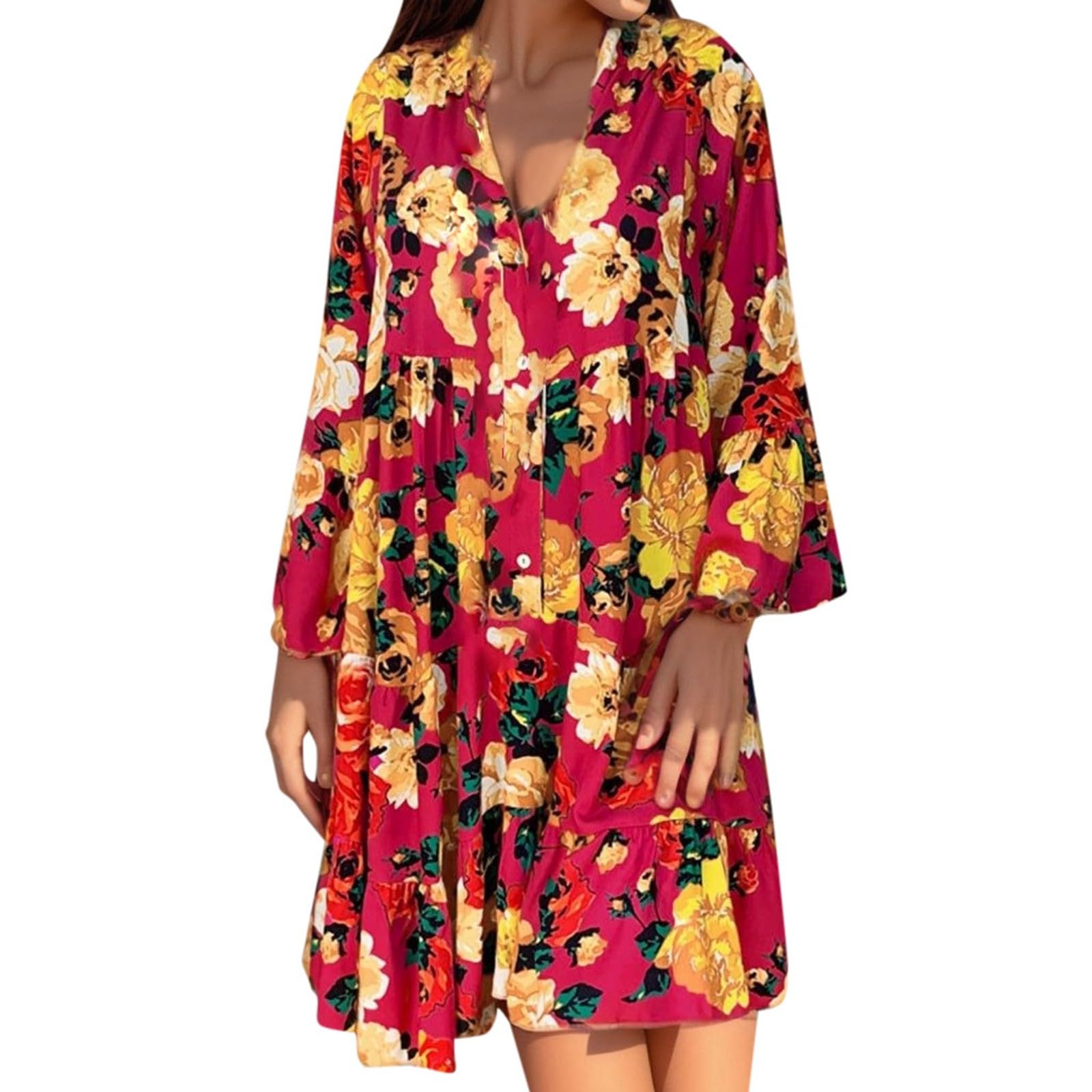 Robe maxi bohème aérée longueur genoux style multicolore