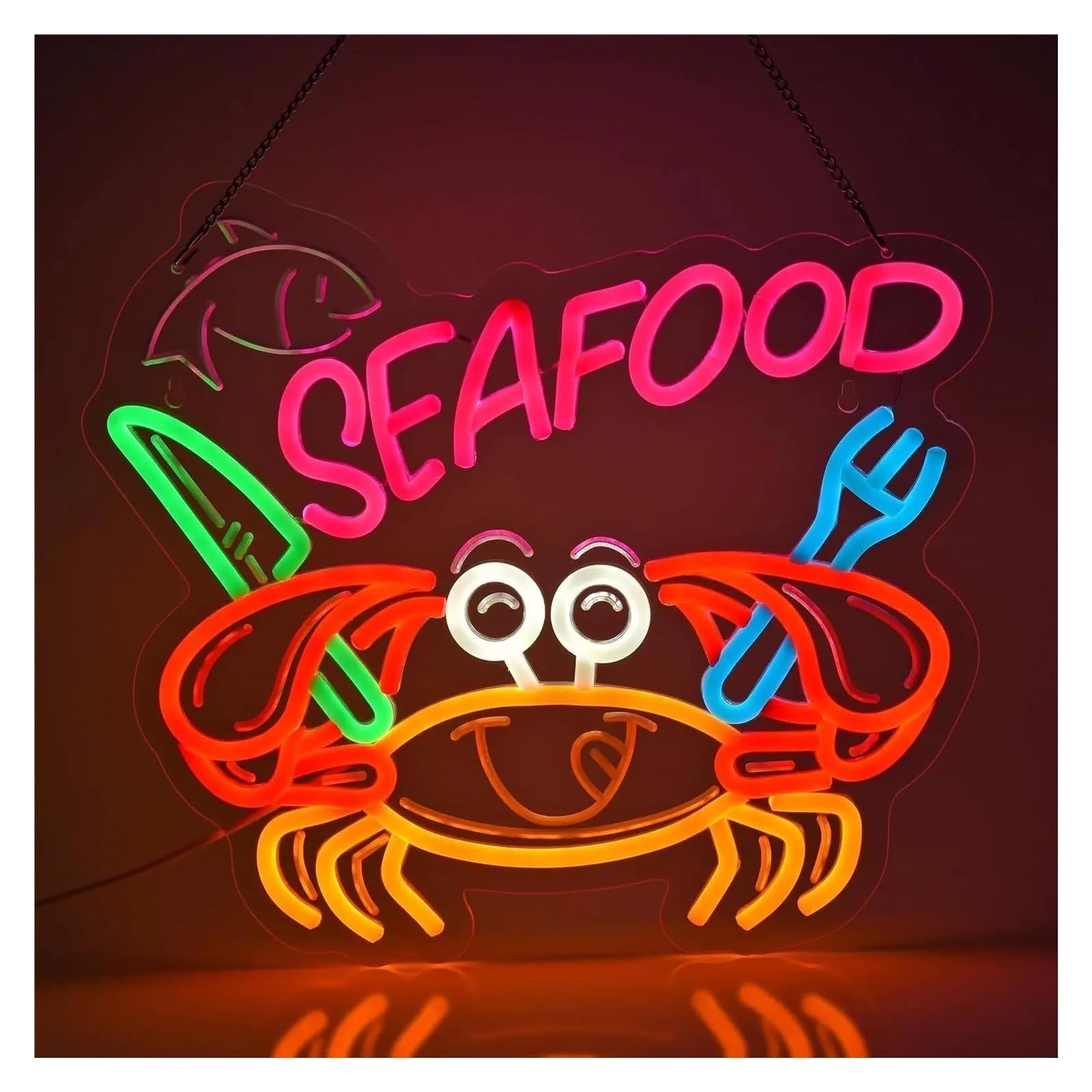 Insegna luminosa al neon Frutti di mare Granchio per insegna al per neon per USB LED dimmerabile per luminosa per 38x32cm