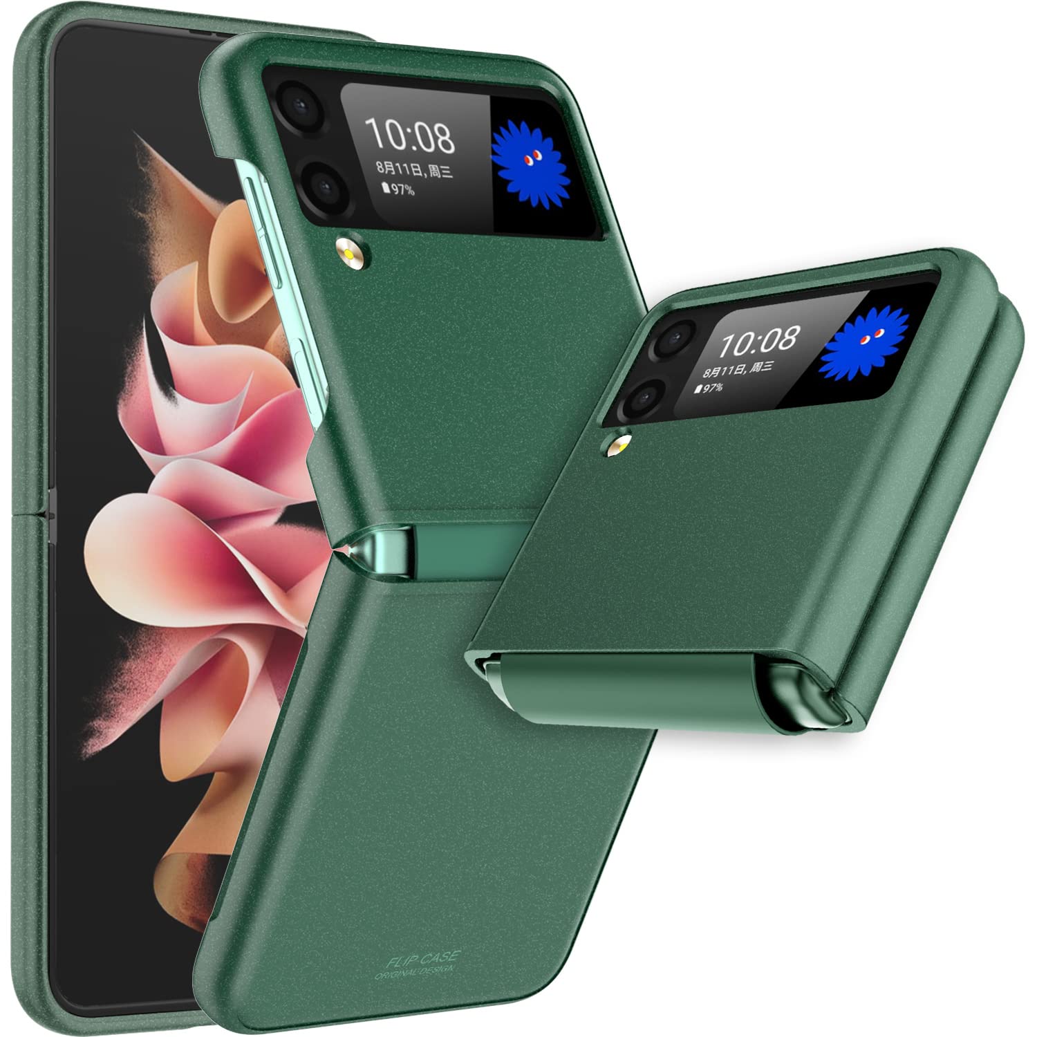 Funda para Galaxy Z Flip 3, con bisagra de silicona deslizante para Samsung Z Flip 3 5G, funda delgada antideslizante resistente al desgaste Z Flip 3 para Samsung Z Flip 3 5G 2021 (verde)