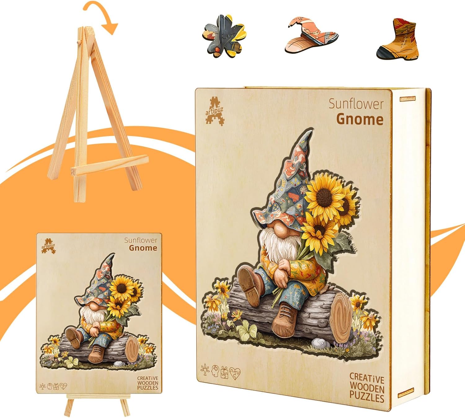 Wooden Puzzles for Adults - Sunflower Gnome Wooden Puzzle, Unique Wood Jigsaw Puzzle for Adults, Wood Puzzles Adult, Gifts for Family, Wall Art Home Decor (157pcs 11.3 * 11.5in M)