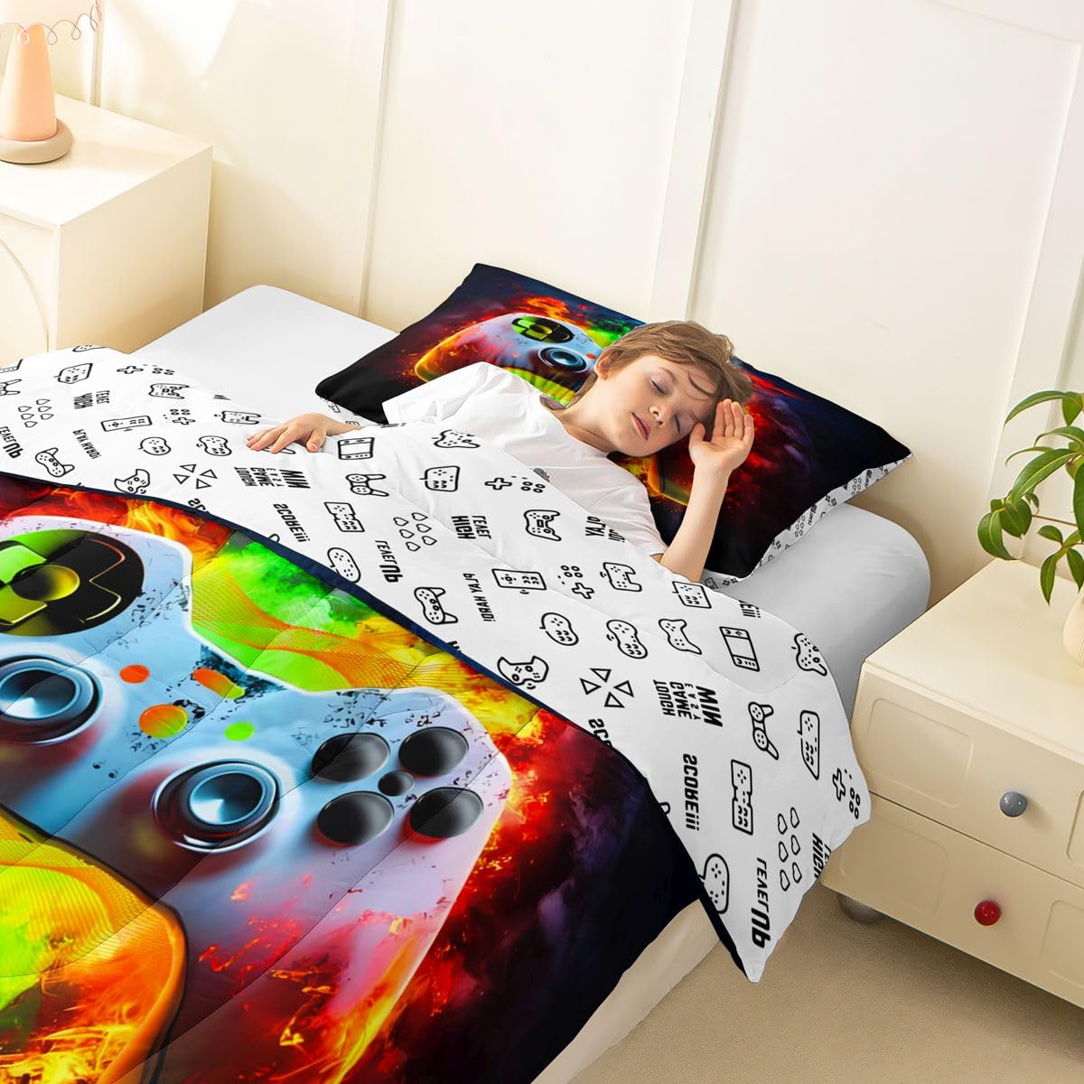 Homemissing Set di biancheria da letto con motivo videogiochi, per bambini e bambine, in microfibra, ultra morbida e traspirante