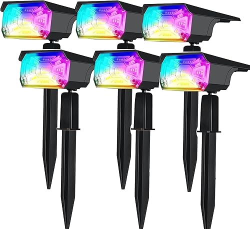 Paquete de 6 focos solares para exteriores que cambian de color, 38 LED, luces solares para caminos de paisaje, luces USB y energía solar, luces