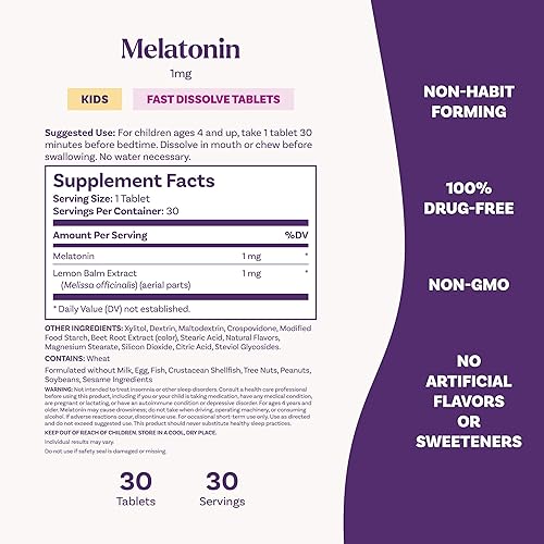 Miniatura 6 de Natrol Tabletas de melatonina de disolución rápida para niños, con bálsamo de limón, suplemento para niños de 4 años en adelante, sin medicamentos,