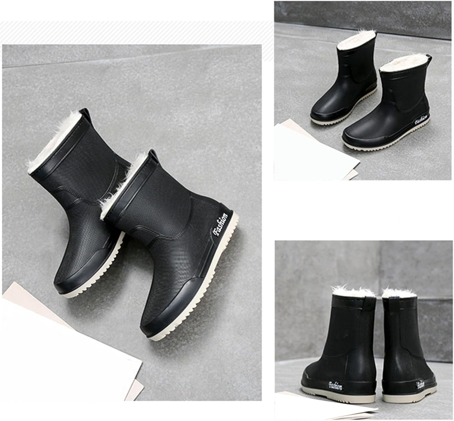 Women's Mid Calf Rain Boots Waterproof Fashion Garden Shoes for Boating Camping Farming Non Slip Rainboots Wide Width Rain Shoes