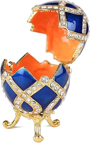 Miniatura 3 de QIFU Vintage Blue Faberge Egg Figurine Barinket Box Bisagra, regalo único para la familia (QF5630)
