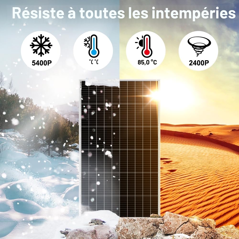 DOKIO Panneau solaire monocristallin 200W 18V pour batteries 12V | Idéal pour camping-car, camping, abri de jardin