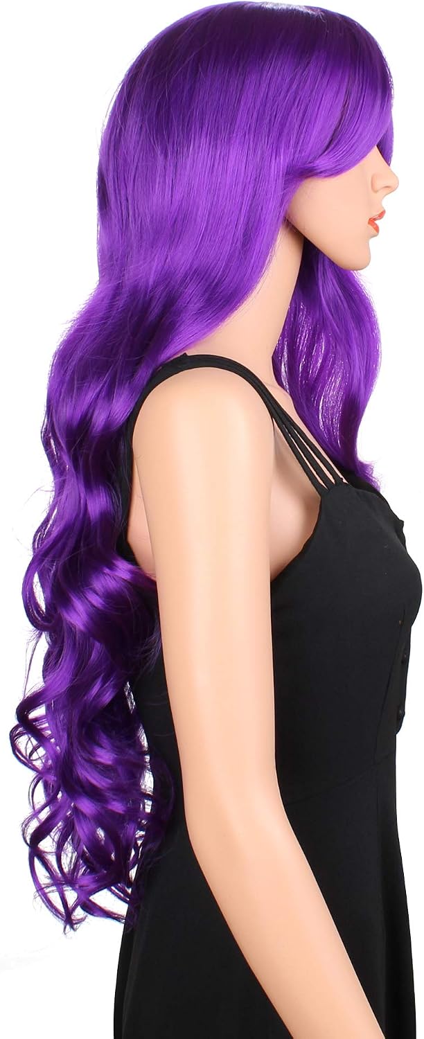 OKVGO Fashion Natural Full Long Curl Wig for Women Cosplay Party and Ladies Daily Use Purple, 32 inch - Image 3