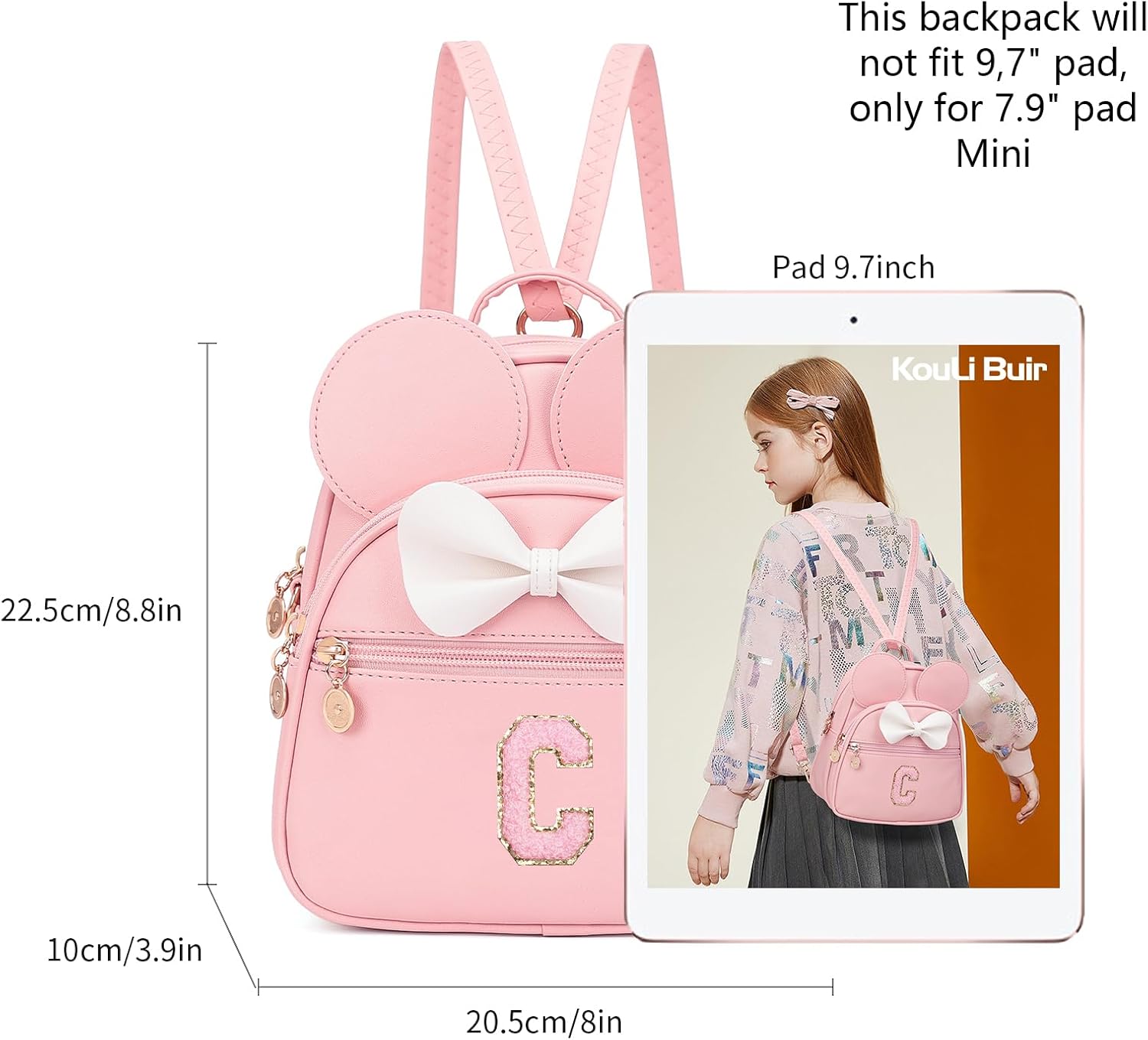 KouLi Buir Mini Backpack Purse for Girls Initial Bowknot Toddler Cute Small Convertible Shoulder Bag Personalized Kids Gift (C, Pink)