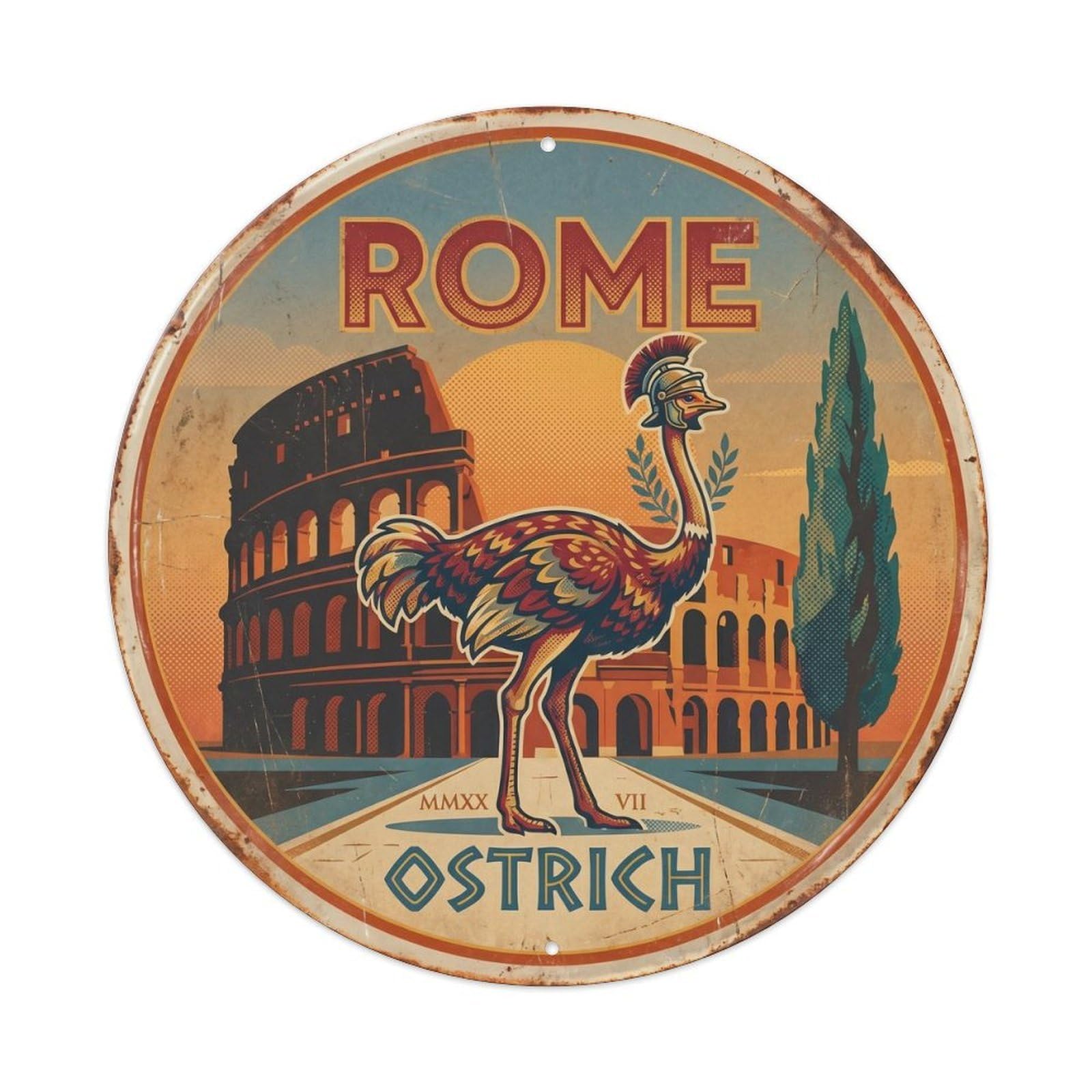 Ostrich Rome Italy Cultural Travel Retro Metal Tin Sign