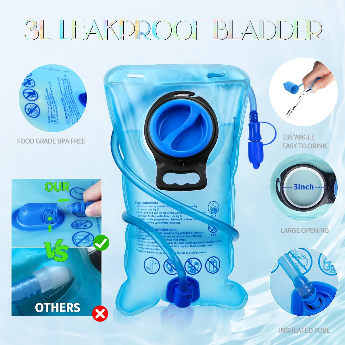 Paquete de hidratación, mochila de agua con vejiga de hidratación de 3 litros, aislamiento ligero, esencial para festivales, mochila de hidratación rave, mochila Hydropack para rave,
