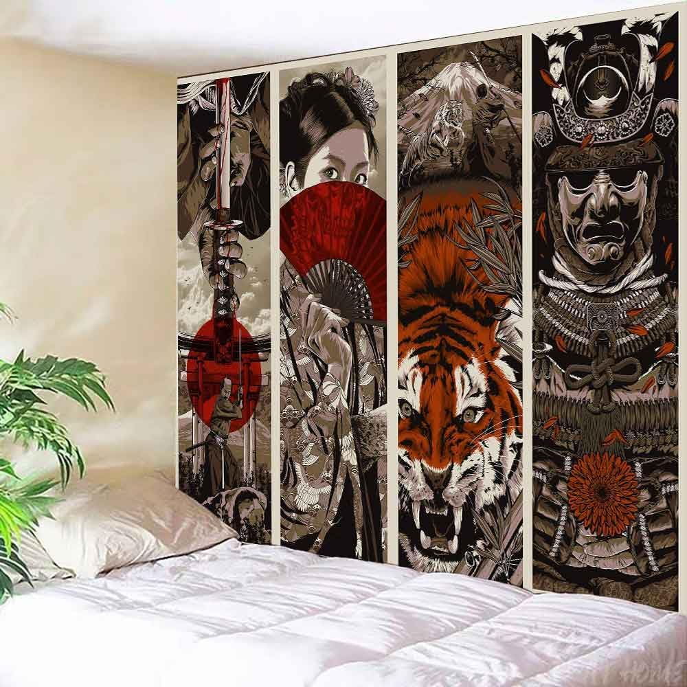 Japanese Anime Tapestry Samurai Maiko Tiger Style Wall Tapestry 93x71 in image 2