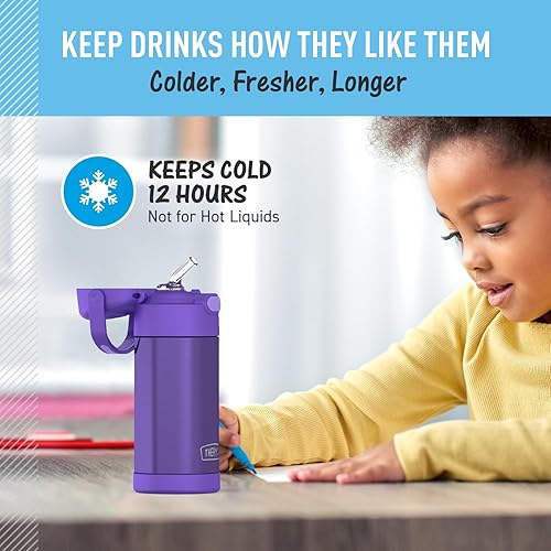 THERMOS FUNTAINER Water Bottle with Straw - 12 Ounce - Kids Stainless Steel Vacuum Insulated Water Bottle with Lid, Violet 5