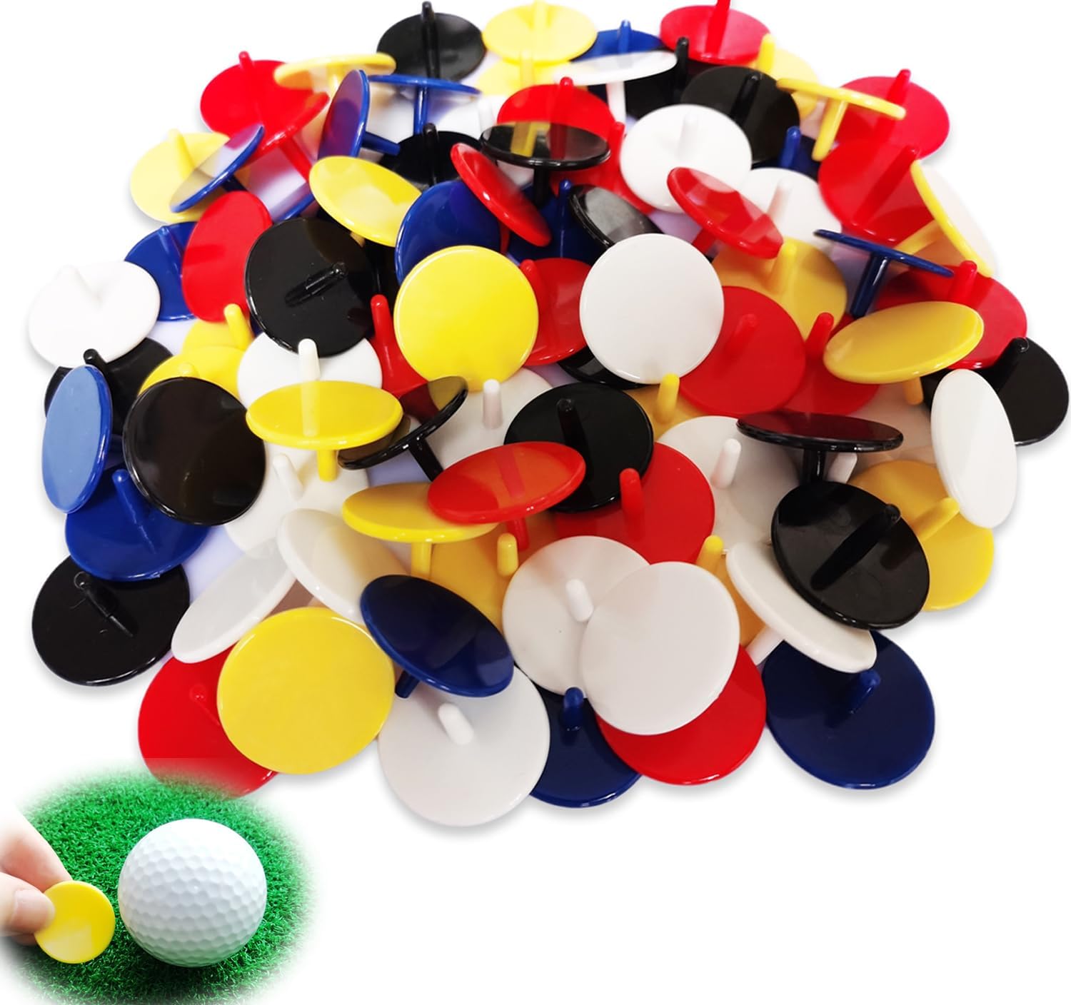 Adhere Golf Ball Markers 50 100 pcs Plastic Position Ball Marker Quarter Size 0.94 inch Flat Golf Ball Marker Mix Colour