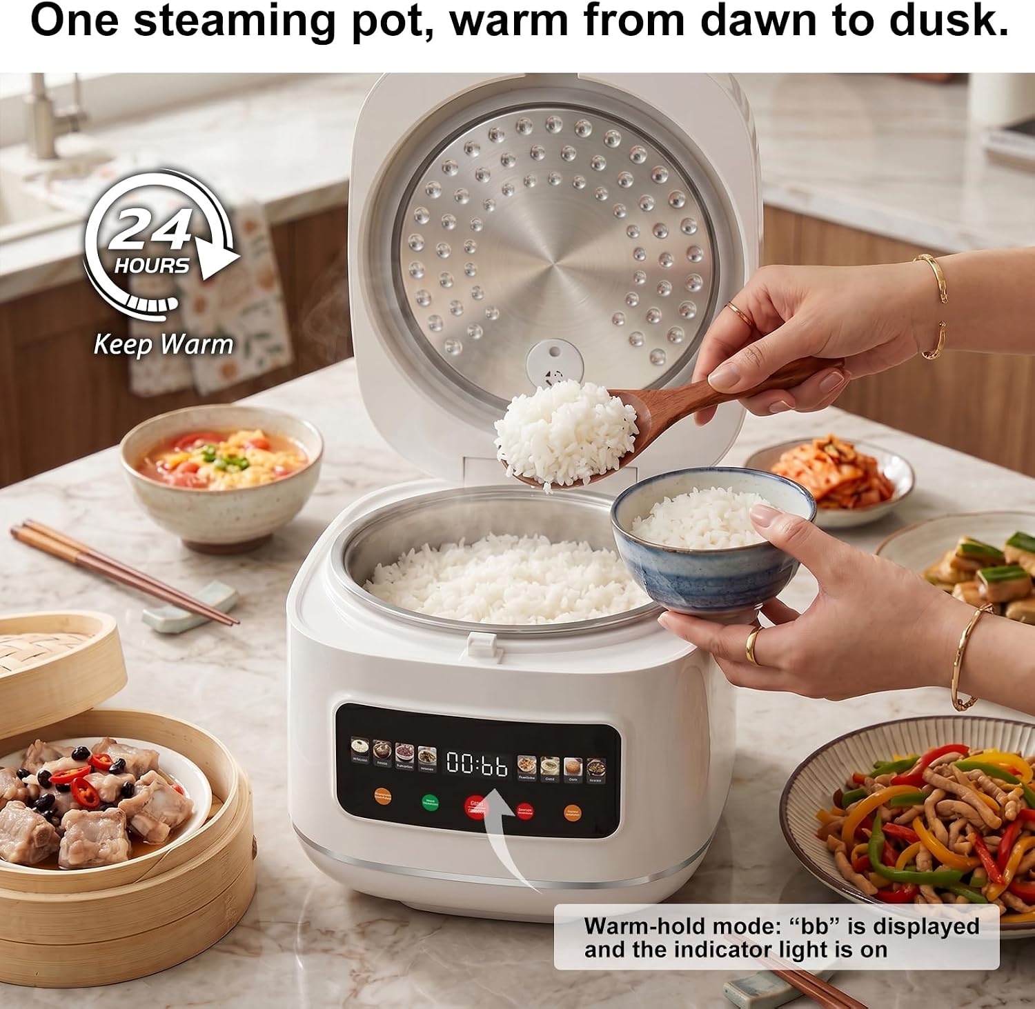5L Digital Touch Screen Rice Cooker with 8 Menu Options & Auto Keep Warm, 8-Cup Uncooked / 16-Cup Cooked Capacity, Non-Stick Inner Pot and Steamer Basket, 24 Hour Delay Timer, Rice Maker for White/Brown Rice, Quinoa, Oatmeal, Porridge, Soup