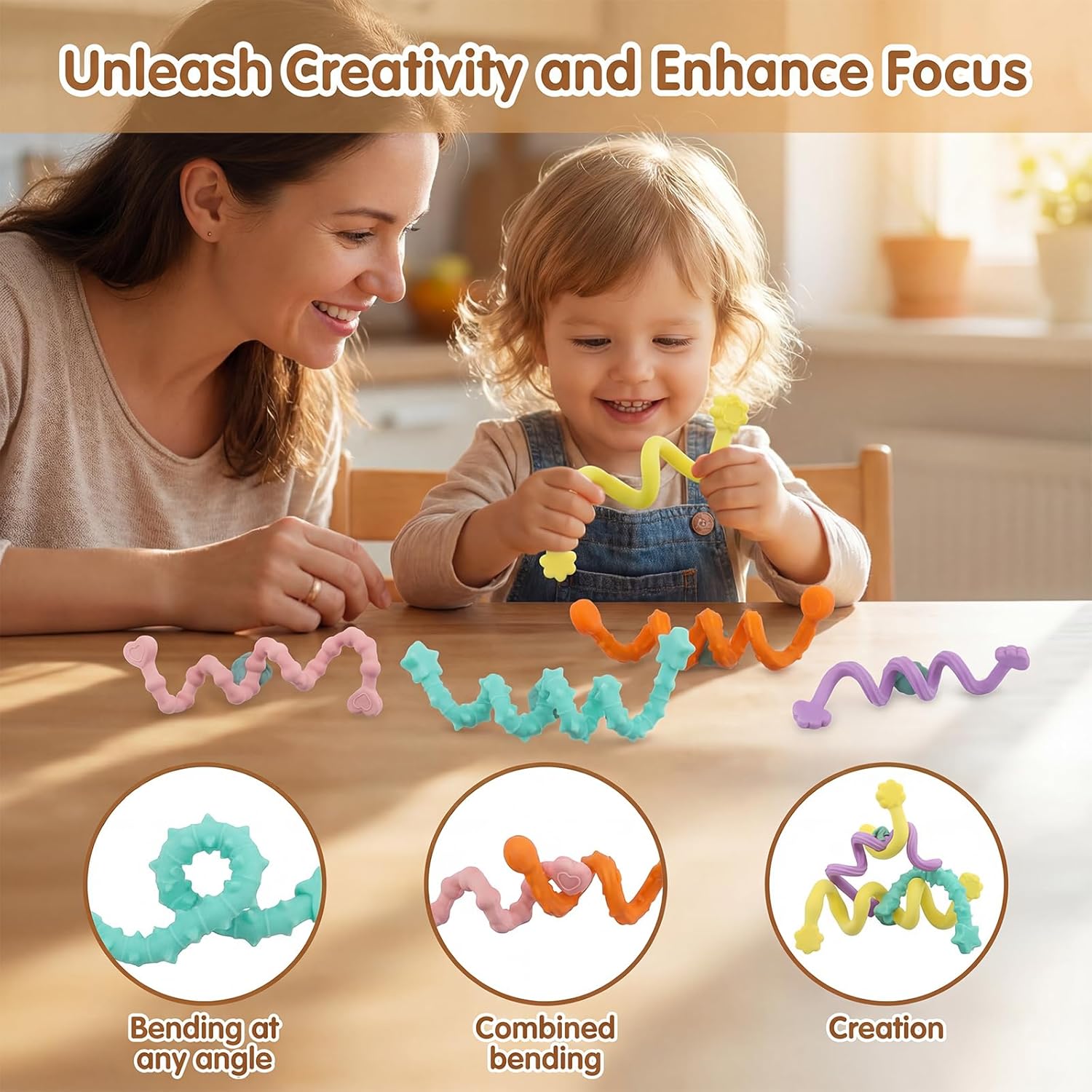 Flexible Fidget Toys for Kids-6 Pack, Textured Calming Sensory Stick for Stress Anxiety Autistic ADHD Anxiety Relief Fidgets Relaxing Toy for Classroom Student Stuffers Gifts for Teens Boys Girls