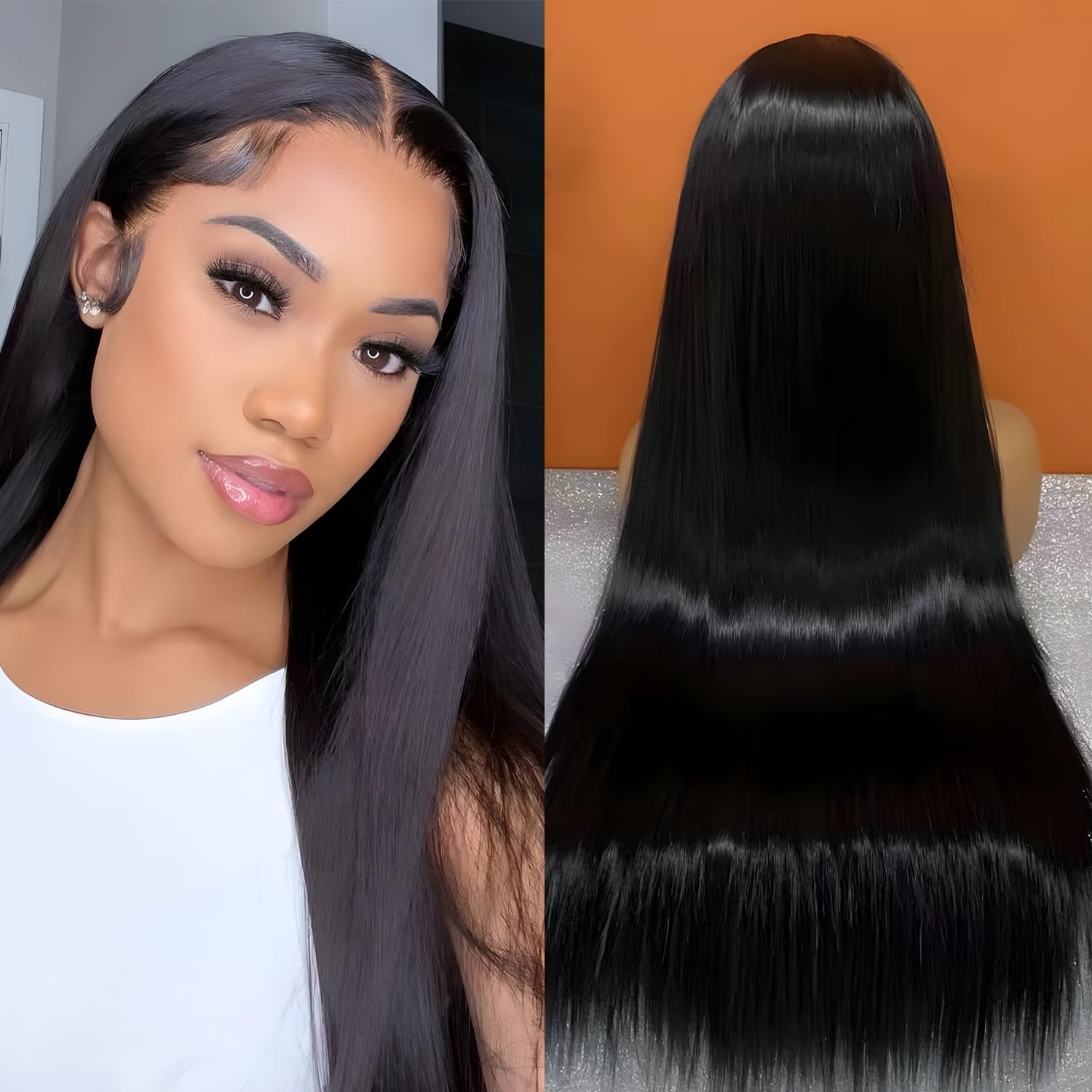 Creamily Lace Front Wig 30inch Straight Synthetic Wig 13x3 HD Lace Long Straight Lace Front Wig Glueless for Women Pre Plucked with Baby Hair Synthetic Glueless Black Wig for Daily Use - Image 4