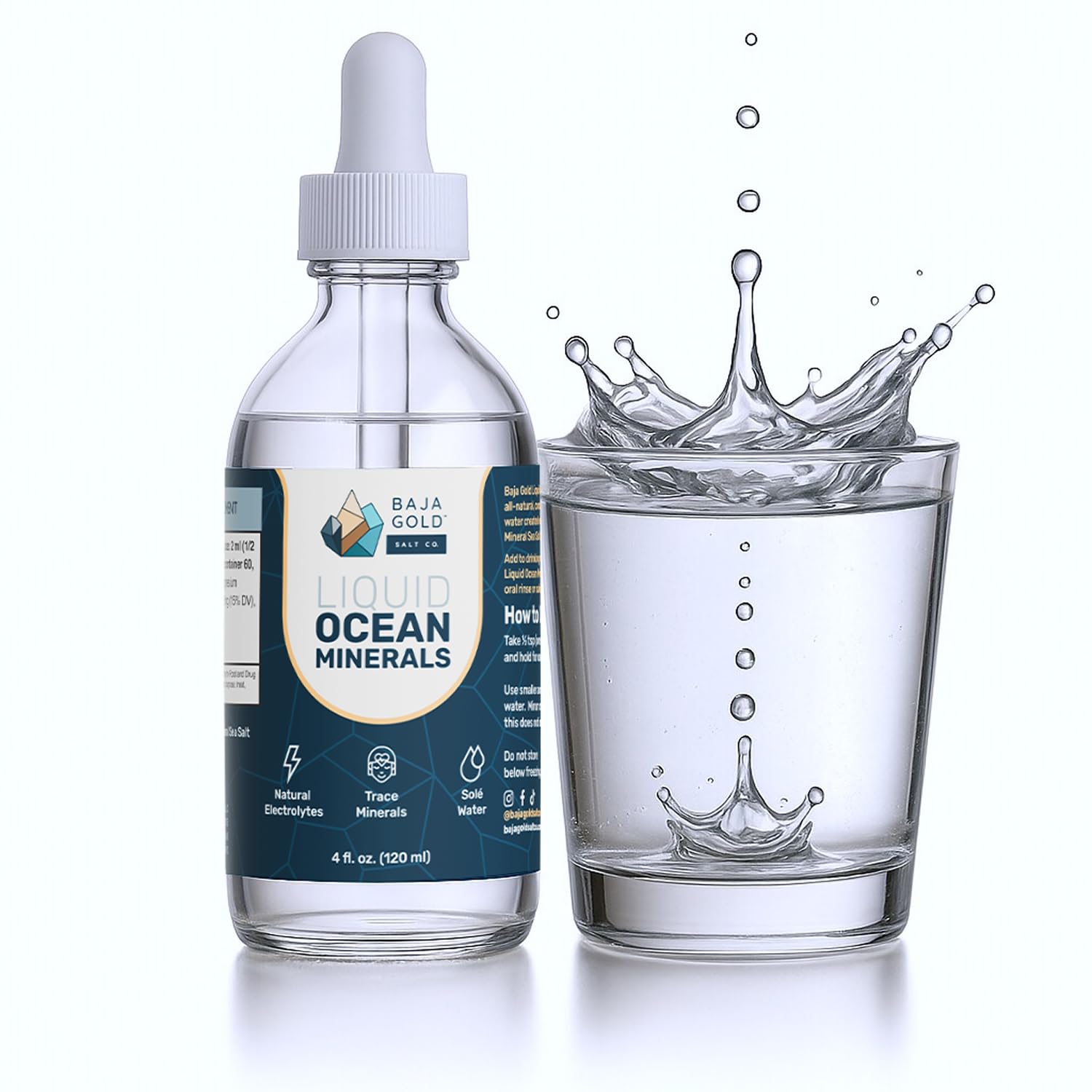 Baja GoldLiquid Ocean Trace Mineral Drops - Ionic Electrolyte Drops for Drinking Water & Food Flavor Enhancement - Mineral-Rich Saline Solution & Oral Cleanse - 4 fl oz, 30-Day Supply