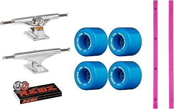 Independent Skateboard Trucks Package Old School Kit with Powell Rat Bones 60mm Blue Wheels, Bones Reds Bearings, and Purple Rails
