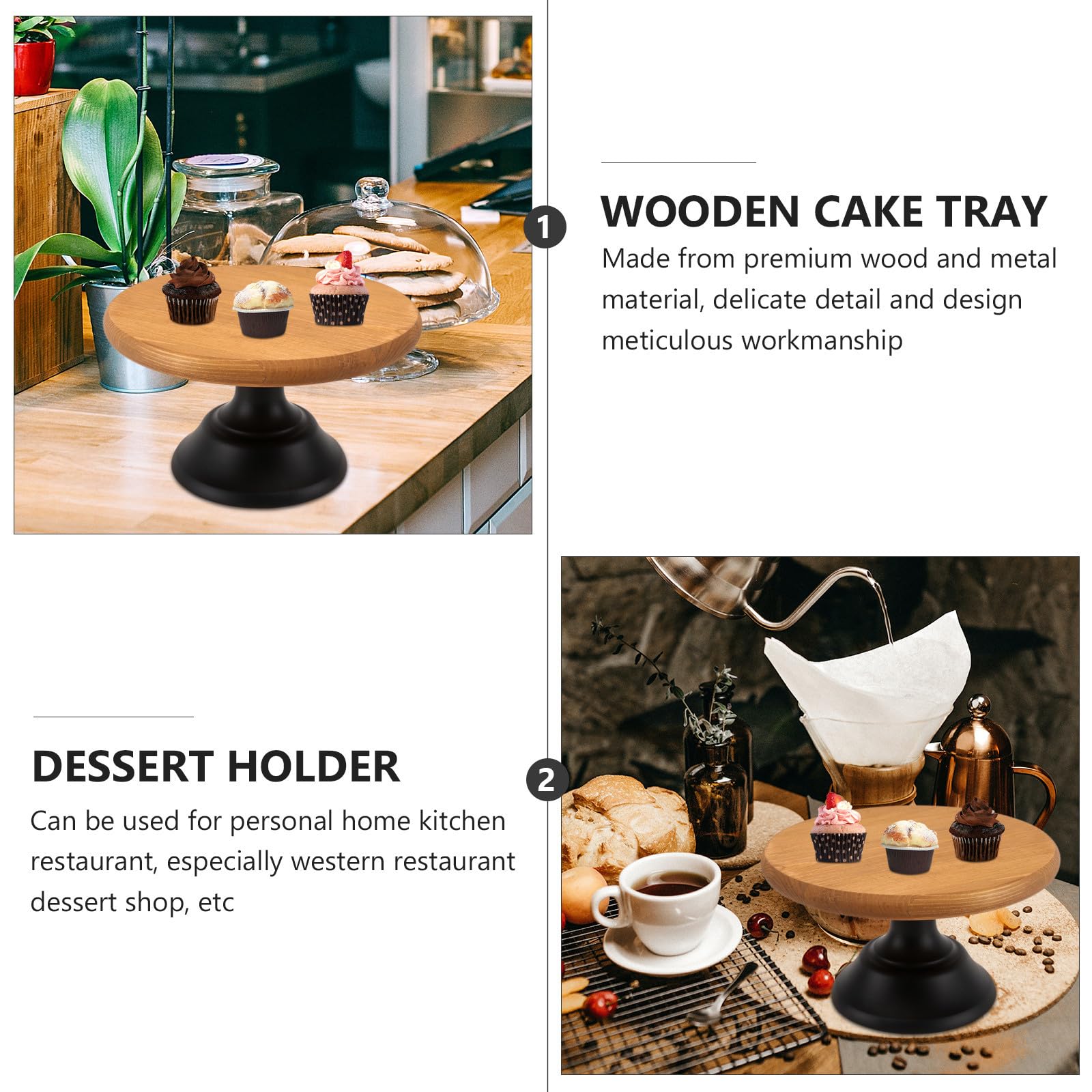 Porta Postres de Madera y Metal Marrón para Mesa Decorativa Moderna