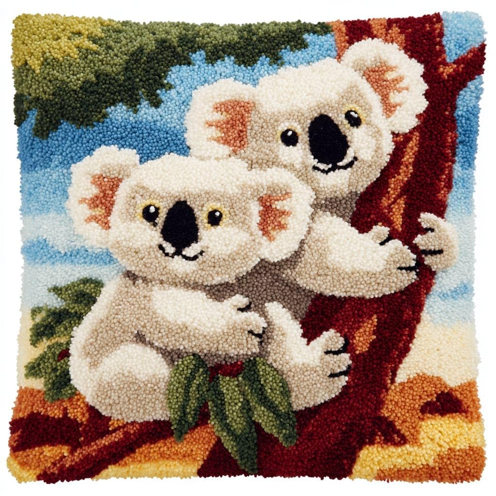 Taxpy Latch Hook Kits, Koala Pillow DIY Rug Crochet Hook Cushion Making Kits with Preprinted Pattern Canvas Handmade Cushion Kit 43x43cm