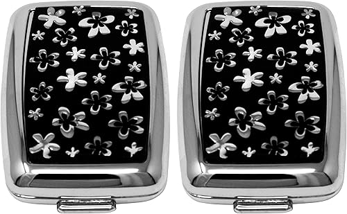 Miniatura 2 de Juego de 2 pastilleros rectangulares de bolsillo de doble compartimento y organizador con inserto (flores negras)
