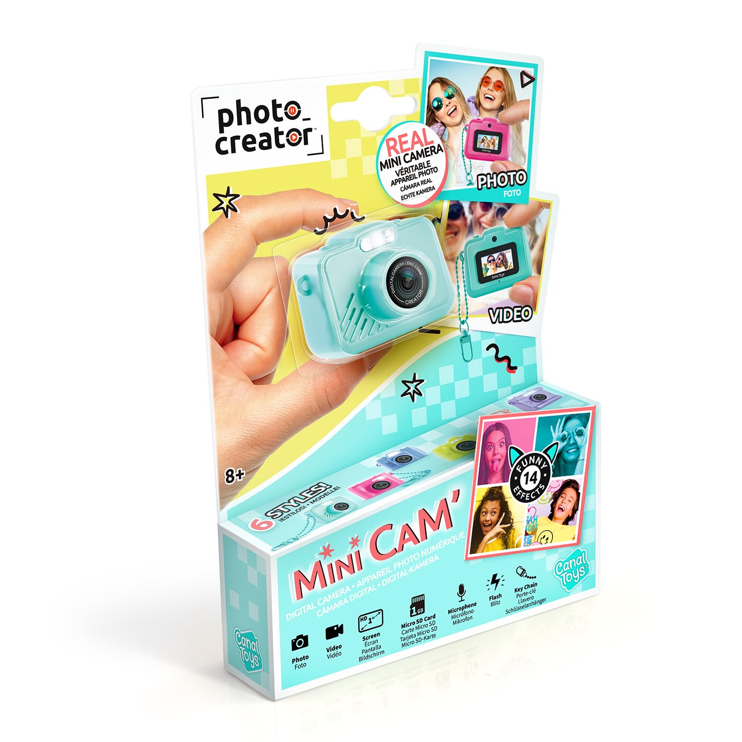 Canal Toys – Photo Creator – Fotocamera e video digitale Mini Cam' – Originale – con portachiavi e scheda SD da 1 GB inclusa – CLK 058, turchese