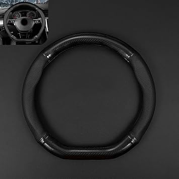 D-shaped Steering Wheel Cover, Carbon Fiber Pattern Anti-slip Wear-resistant Sweat-absorbent Microfiber Leather Steering Wheel Protector, Four Seasons Universal Accessory Black