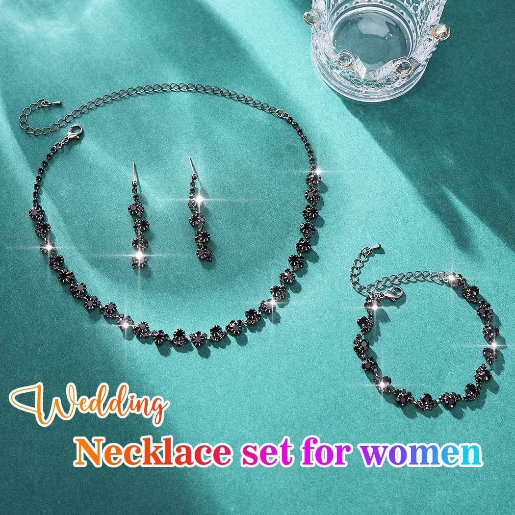 Aukmla Bridal Wedding Jewelry Set Silver Rhinestones Choker Necklaces Earrings Bracelet Sets Prom Jewelry for Women and Brides - Image 2