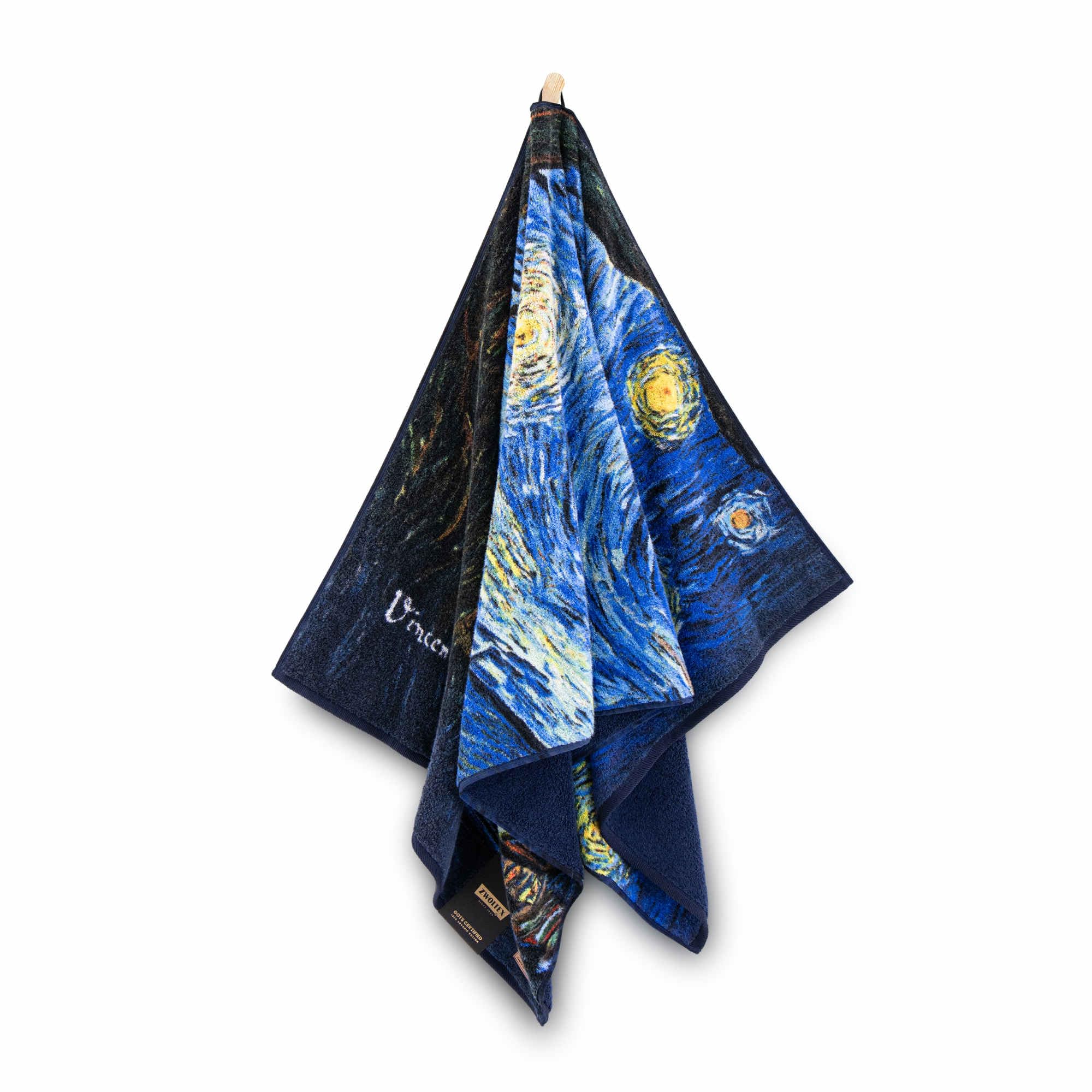 Zwoltex - Toallas Premium Vincent - La Noche Estrellada, Toalla Impresa de 70x140 cm Hecha de 100% algodón orgánico de 600g con certificación Gots, Suave y Absorbente Toalla - Azul Oscuro