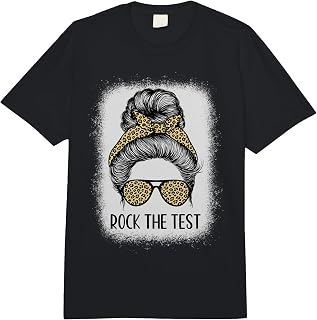 Rock The Test Messy Bun Test Day Teacher Testing Day Women Comfort Colors Adult Heavyweight T-Shirt