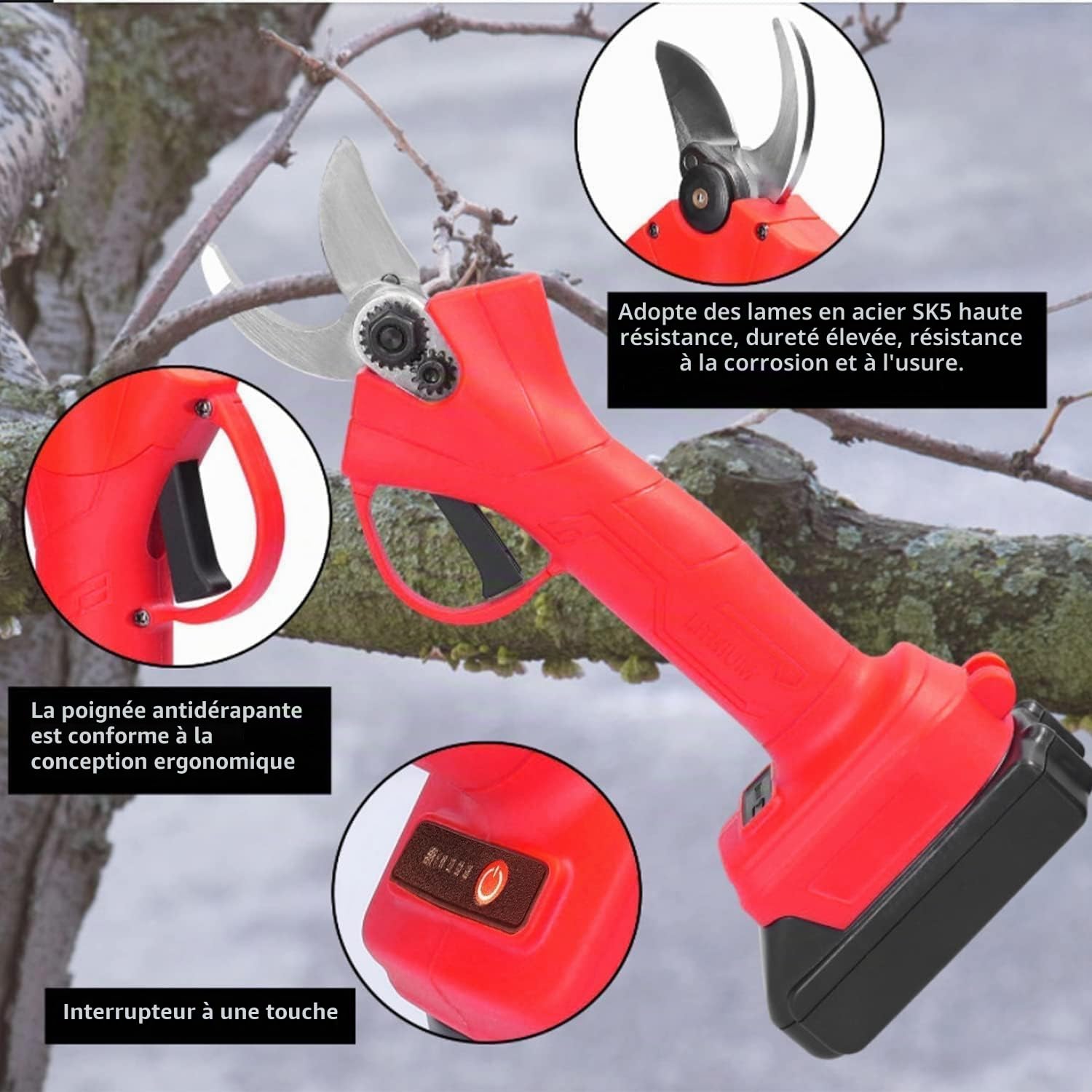 SQUADO - Cisaille d'élagage, Double Batterie 48V Cisaille électrique d'élagage, Ciseaux pour Jardinage