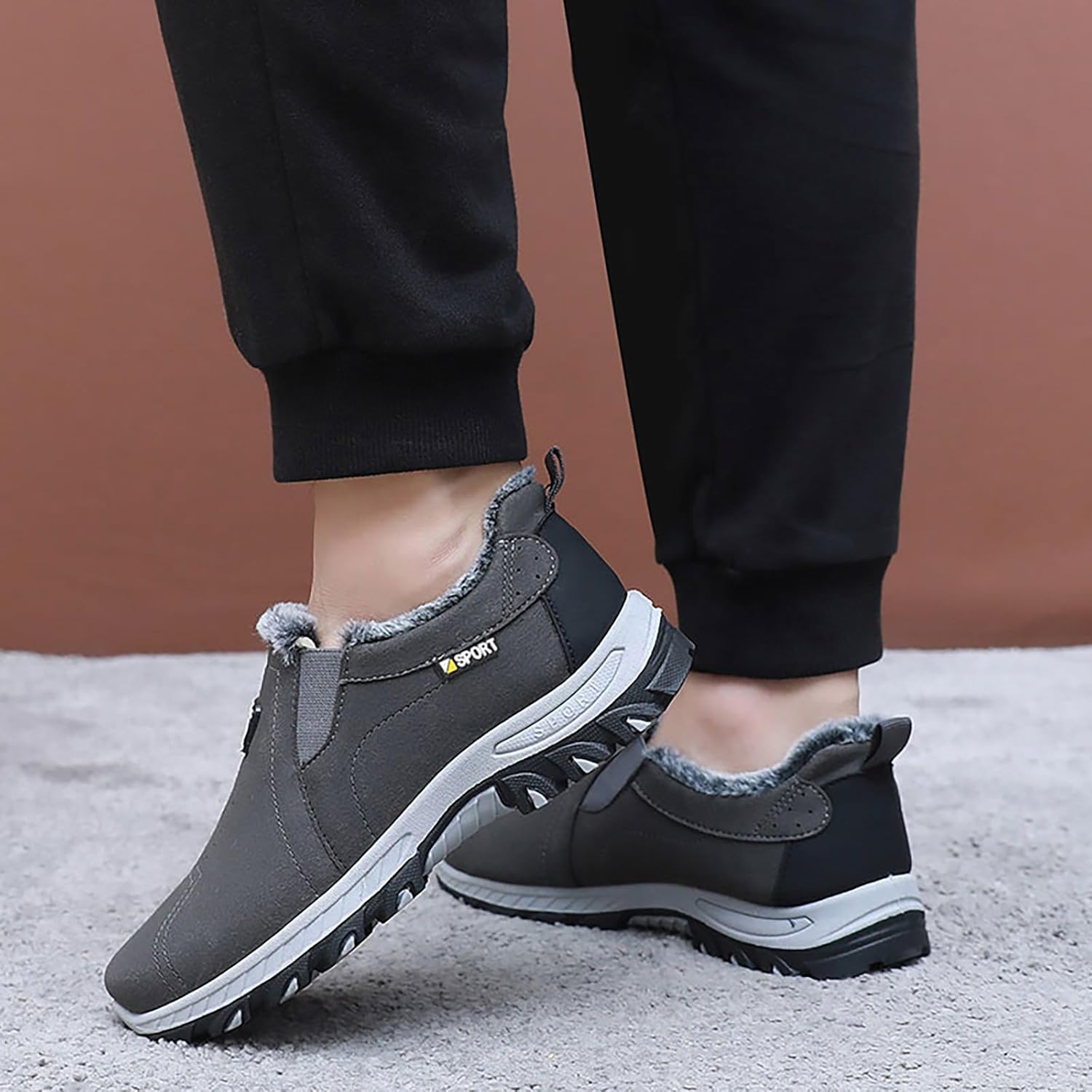 Men's Winter Warm Slip-on Snow Boots Comfortable Round Toe Casual Boots Lightweight Warm for Hiking Work Casual Boots